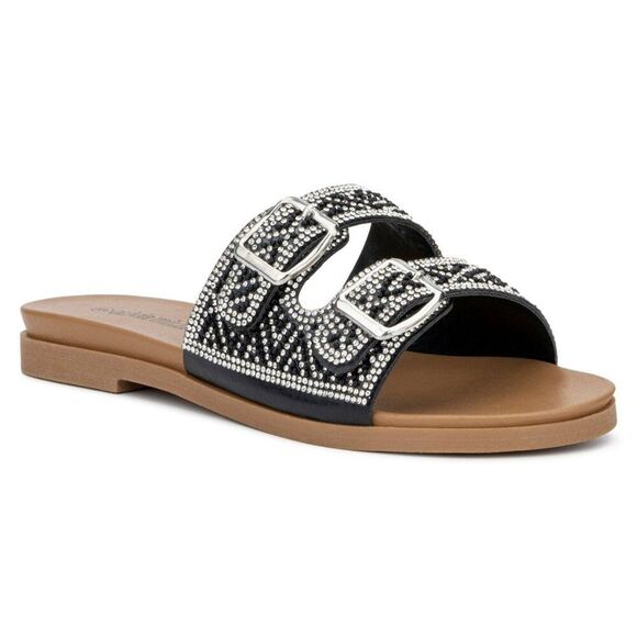 Olivia Miller Kayla Womens Rhinestone Slip on Slide Sandals - Picture 1 of 9